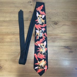 Vintage Ralph Marlin Mens Black Aye Chihuahua Peppers Daron Fayas Neck Tie Dog